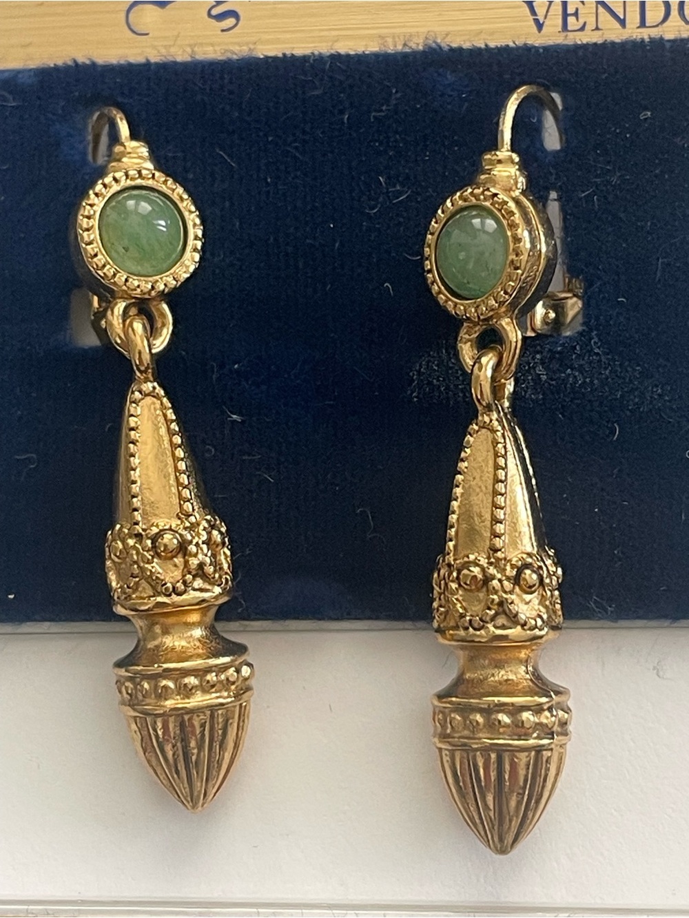 VIntage VENDOME Gold & Green Drop Earrings - Pair - Picture 3 of 5
